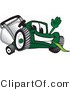 Vector Illustration of a Green Cartoon Lawn Mower Mascot Waving Hello by Mascot Junction