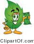 Vector Illustration of a Green Leaf Mascot Holding a Dollar Bill by Mascot Junction
