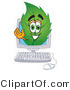 Vector Illustration of a Green Leaf Mascot on a Computer Screen by Mascot Junction