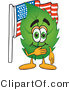 Vector Illustration of a Green Leaf Mascot Pledging Allegiance to an American Flag by Mascot Junction