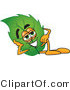 Vector Illustration of a Green Leaf Mascot Resting His Head on His Hand by Mascot Junction