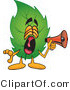 Vector Illustration of a Green Leaf Mascot Screaming into a Megaphone by Mascot Junction