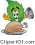 Vector Illustration of a Green Leaf Mascot Serving a Thanksgiving Turkey on a Platter by Mascot Junction