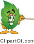 Vector Illustration of a Green Leaf Mascot Using a Pointer Stick by Mascot Junction
