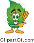 Vector Illustration of a Green Leaf Mascot Waving and Pointing by Toons4Biz