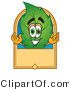 Vector Illustration of a Green Leaf Mascot with a Blank Tan Label by Mascot Junction