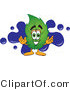 Vector Illustration of a Green Leaf Mascot with a Blue Paint Splatter by Mascot Junction