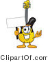 Vector Illustration of a Guitar Mascot Holding a Blank Sign by Mascot Junction