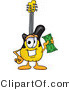 Vector Illustration of a Guitar Mascot Holding a Dollar Bill by Mascot Junction