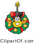 Vector Illustration of a Guitar Mascot in the Center of a Christmas Wreath by Mascot Junction