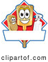 Vector Illustration of a Happy Broom Scrub Brush and Spray Bottle Mascot Characters on a Red Cleaning Sign or Logo by Mascot Junction