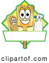 Vector Illustration of a Happy Broom Scrub Brush and Spray Bottle Mascot Characters on a Yellow Cleaning Sign or Logo by Mascot Junction