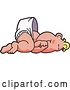 Vector Illustration of a Happy Cartoon Baby Blond Boy Mascot in a Diaper, Sucking His Thumb and Laying down by Mascot Junction