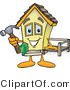 Vector Illustration of a Happy Cartoon Home Mascot Holding Hammer While Building a Deck by Mascot Junction