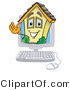 Vector Illustration of a Happy Cartoon Home Mascot on a Computer Screen by Mascot Junction