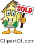 Vector Illustration of a Happy Home Mascot Holding Sold Sign by Mascot Junction