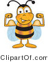 Vector Illustration of a Honey Bee Mascot Flexing His Arm Muscles by Mascot Junction