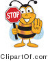 Vector Illustration of a Honey Bee Mascot Holding His Hand out and a Red Stop Sign by Mascot Junction
