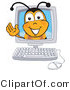 Vector Illustration of a Honey Bee Mascot in a Computer Monitor, Waving by Mascot Junction