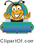 Vector Illustration of a Honey Bee Mascot on a Blank Blue and Green Label by Mascot Junction