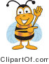 Vector Illustration of a Honey Bee Mascot Waving and Pointing to the Right by Mascot Junction