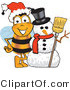 Vector Illustration of a Honey Bee Mascot with a Snowman on Christmas by Mascot Junction