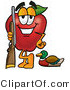 Vector Illustration of a Red Apple Mascot Duck Hunting, Standing with a Rifle and Duck by Mascot Junction