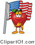 Vector Illustration of a Red Apple Mascot Giving the Pledge of Allegiance in Front of an American Flag by Mascot Junction