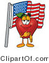 Vector Illustration of a Red Apple Mascot Giving the Pledge of Allegiance in Front of an American Flag by Toons4Biz