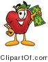 Vector Illustration of a Red Apple Mascot Holding a Green Dollar Bill, Paying or Saving by Mascot Junction