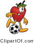 Vector Illustration of a Red Apple Mascot Kicking a Soccer Ball by Mascot Junction