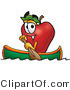 Vector Illustration of a Red Apple Mascot Rowing a Boat by Mascot Junction