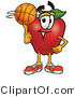 Vector Illustration of a Red Apple Mascot Spinning a Basketball on His Finger by Toons4Biz