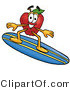 Vector Illustration of a Red Apple Mascot Surfing on a Blue and Yellow Surfboard by Mascot Junction