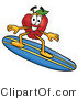 Vector Illustration of a Red Apple Mascot Surfing on a Blue and Yellow Surfboard by Toons4Biz