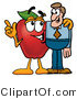 Vector Illustration of a Red Apple Mascot Talking Nutrition with a Business Man by Mascot Junction