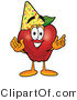 Vector Illustration of a Red Apple Mascot Wearing a Birthday Party Hat by Toons4Biz