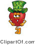 Vector Illustration of a Red Apple Mascot Wearing a Green Paddy's Day Hat with a Four Leaf Clover on It by Mascot Junction