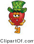 Vector Illustration of a Red Apple Mascot Wearing a Green Paddy's Day Hat with a Four Leaf Clover on It by Toons4Biz