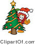 Vector Illustration of a Red Apple Mascot with a Decorated Christmas Tree by Mascot Junction