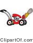 Vector Illustration of a Red Cartoon Lawn Mower Mascot Holding up a Saw by Mascot Junction