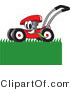 Vector Illustration of a Red Cartoon Lawn Mower Mascot Mowing Grass by Mascot Junction