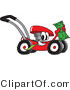 Vector Illustration of a Red Cartoon Lawn Mower Mascot Passing by and Carrying a Dollar Bill by Mascot Junction