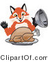Vector Illustration of a Red Fox Mascot Serving a Thanksgiving Turkey on a Platter by Mascot Junction