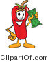 Vector Illustration of a Red Hot Chili Pepper Mascot Holding a Dollar Bill by Mascot Junction