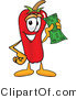 Vector Illustration of a Red Hot Chili Pepper Mascot Holding a Dollar Bill by Toons4Biz