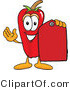 Vector Illustration of a Red Hot Chili Pepper Mascot Holding a Red Price Tag by Mascot Junction