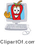 Vector Illustration of a Red Hot Chili Pepper Mascot Waving in a Computer Screen by Mascot Junction