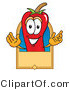 Vector Illustration of a Red Hot Chili Pepper Mascot with a Blank Tan Label by Mascot Junction