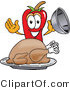 Vector Illustration of a Red Hot Chili Pepper Mascot with a Turkey in a Platter by Mascot Junction